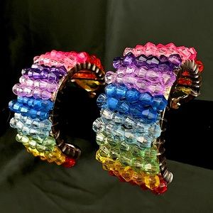 Beaded Rainbow Gold Hoops